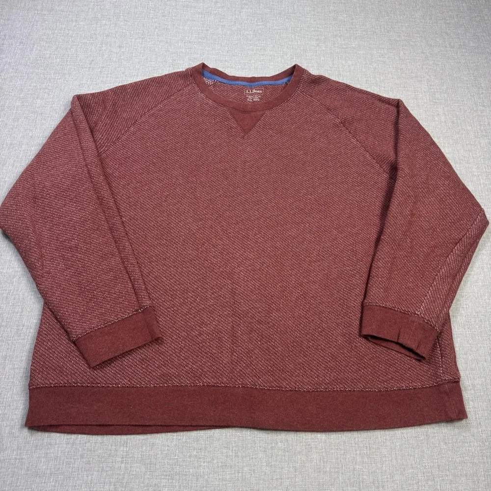 L.L. Bean Slightly Fitted Cotton Wool Sweater Pullover Mens 2XL Red Crew Neck
